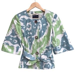 Rena Lange Citrine Multicolor Button Up Tie Waist Top Size 6